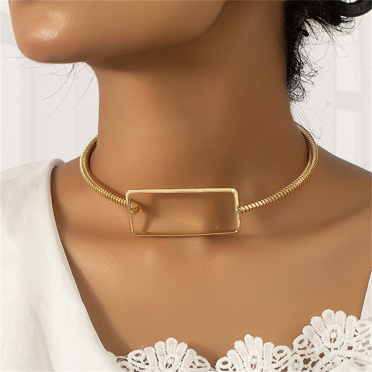 Goldtone Openwork Rectangle Choker Necklace