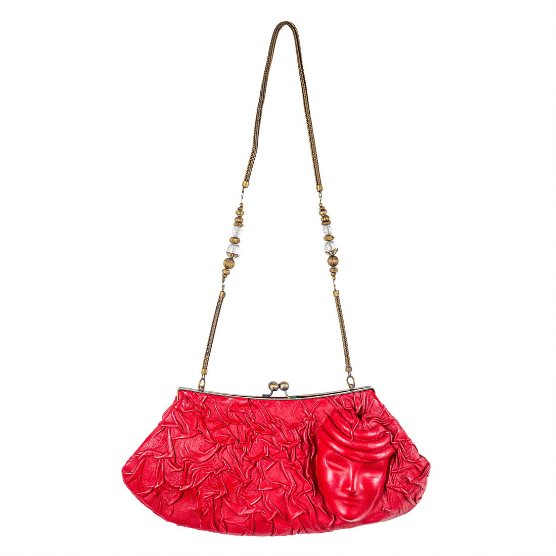 La Chic Women's Handcrafted Leather Face Embellished Clutch