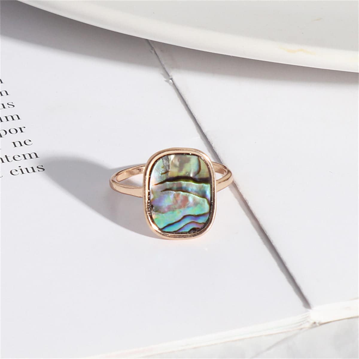 Abalone Shell & Goldtone Bezel-Set Cushion Ring