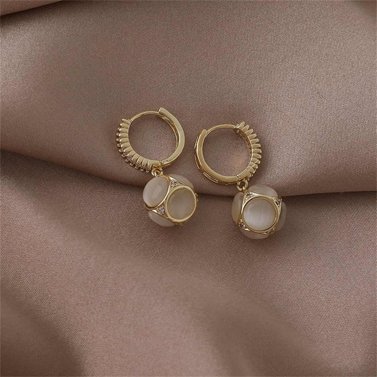 Cat's Eye & Cubic Zirconia Goldtone Ball Drop Earrings