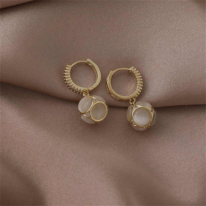 Cat's Eye & Cubic Zirconia Goldtone Ball Drop Earrings