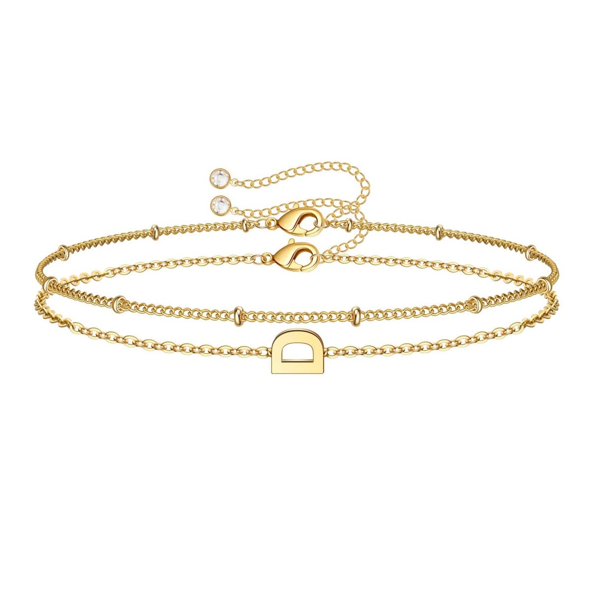 Dainty Initial Layered Chain Bracelet Personalized Adjustable
