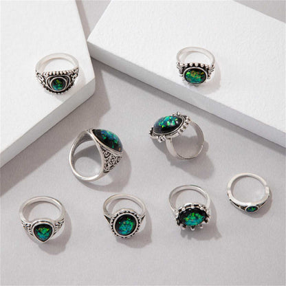 Black & Silvertone Long Oval Ring Set