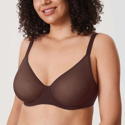 Cosnufy Sheer Mesh Plunge Underwire Full Coverage Bra