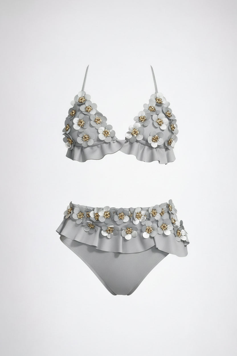 Christian Audigier Flora High Waist Bikini Silver BM061-818