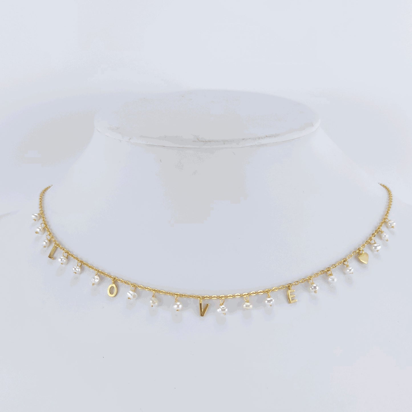 Gold Over Sterling Silver Pearl Love Necklace with 18" Chain