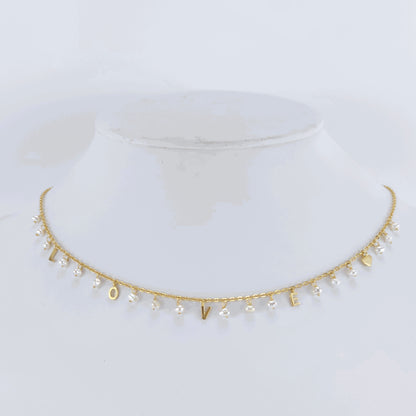 Gold Over Sterling Silver Pearl Love Necklace with 18" Chain