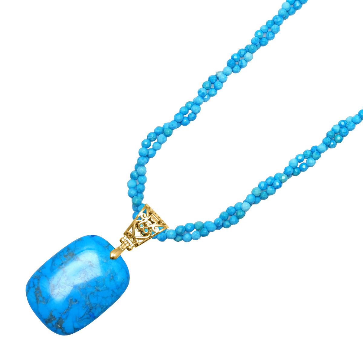 Gold over Sterling Silver Natural Turquoise Beaded Double Strand Necklace