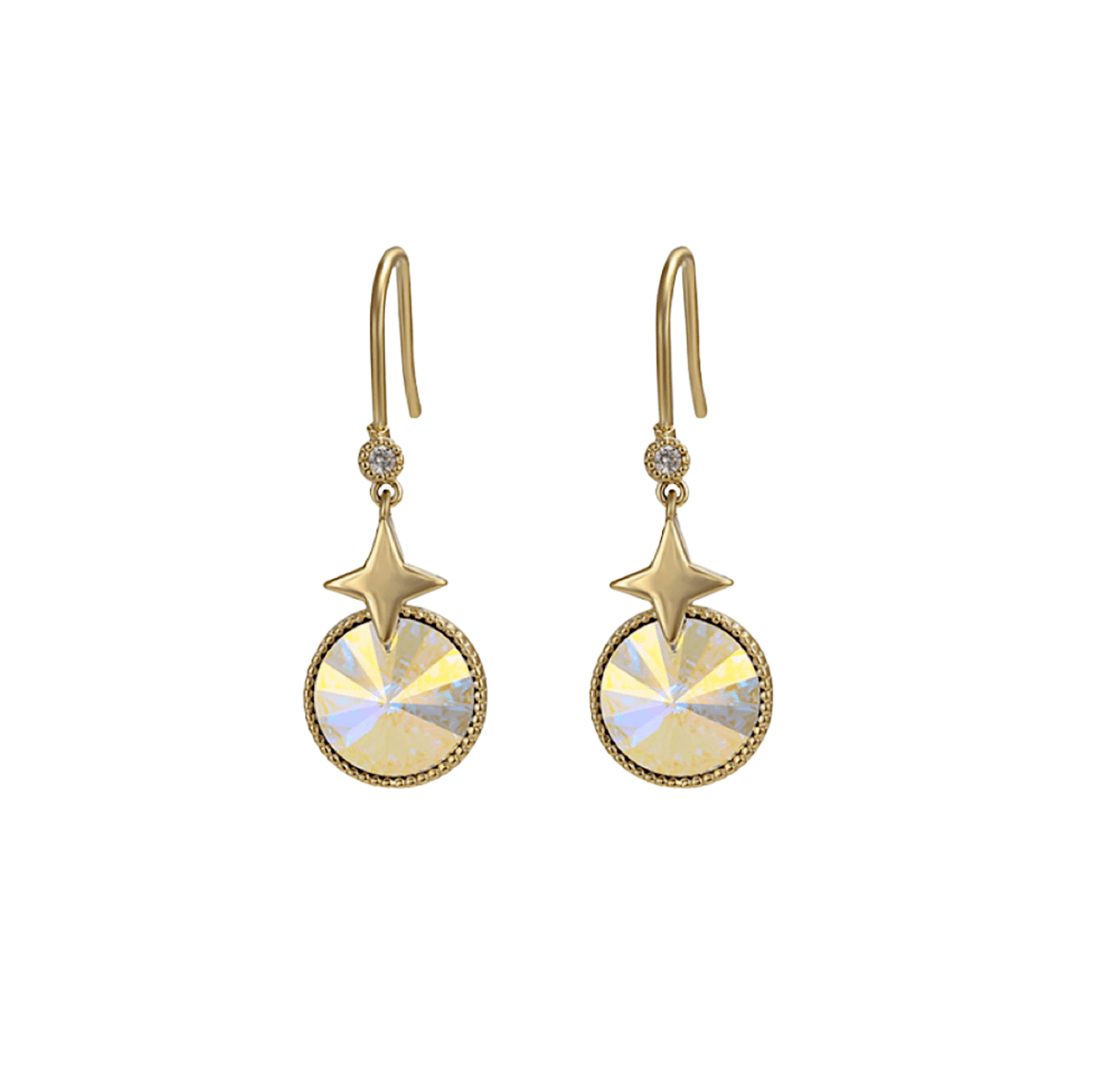 Aurora Borealis Swarovski Crystal Earrings – Goldtone Aurora Borealis Swarovski Crystal Star Drop Earrings