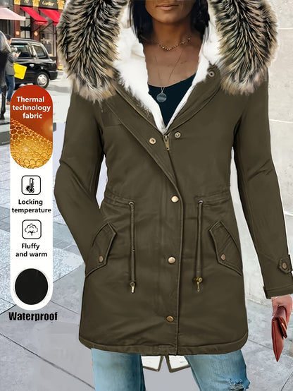 Chic YC Women's Winter Parka Coat Fleece Lined Military Jacket Women Faux Fur Hooded Coat