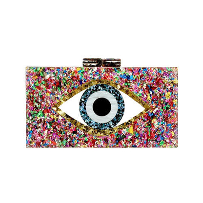 Glittered Evil Eye Celluloid Acetate Clutch Crossbody Bag