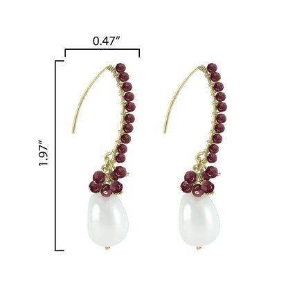 Freshwater Pearl and Natural Garnet 18K Plated Sterling Silver Dangle Earring