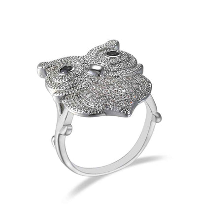 Cubic Zirconia & Silvertone Owl Ring