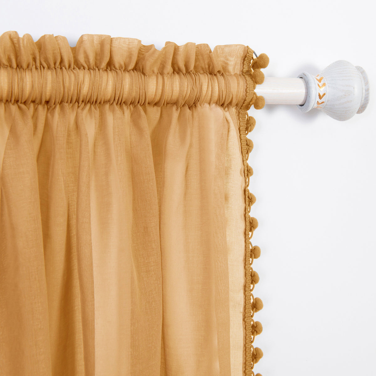 Elegant Comfort Set of 2 Pom Pom Tasseled Sheer Curtain - Rod Pocket
