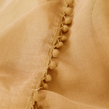 Elegant Comfort Set of 2 Pom Pom Tasseled Sheer Curtain - Rod Pocket
