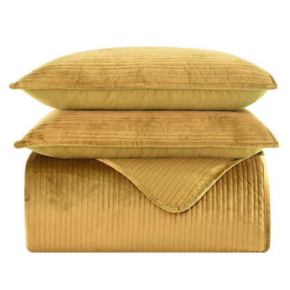 Elegant Comfort 3-Piece Velvet Corduroy Stripe Quilted Bedspread Coverlet Set