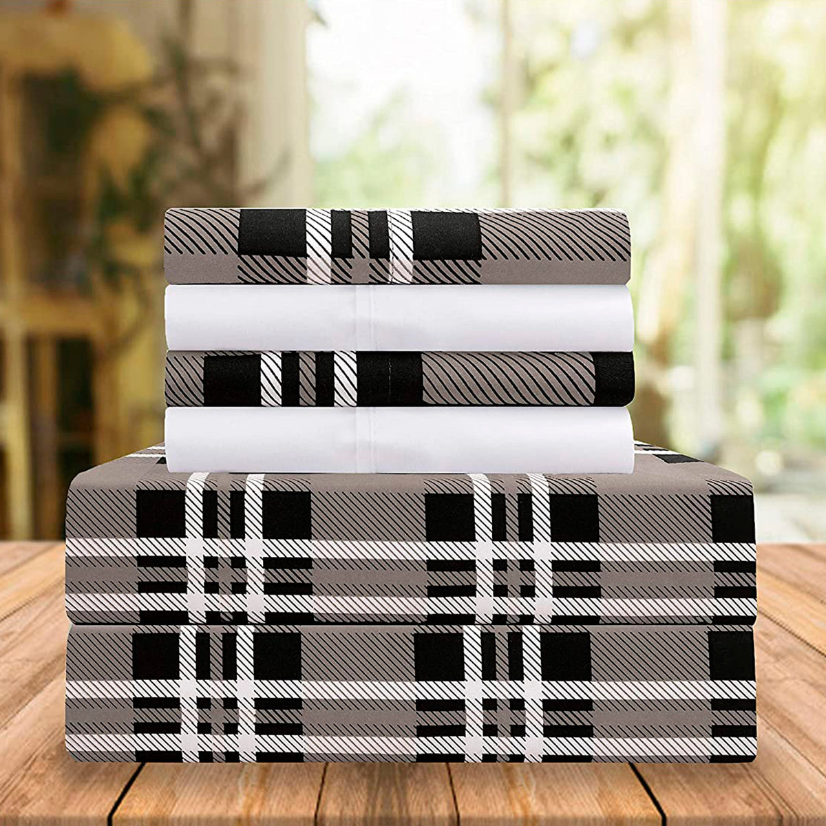Elegant Comfort 6-Piece Plaid Pattern Bed Sheet Set - Soft as a Hotel Premium Quality