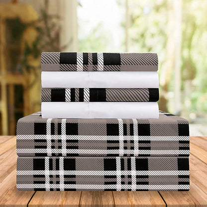 Elegant Comfort 6-Piece Plaid Pattern Bed Sheet Set - Soft as a Hotel Premium Quality