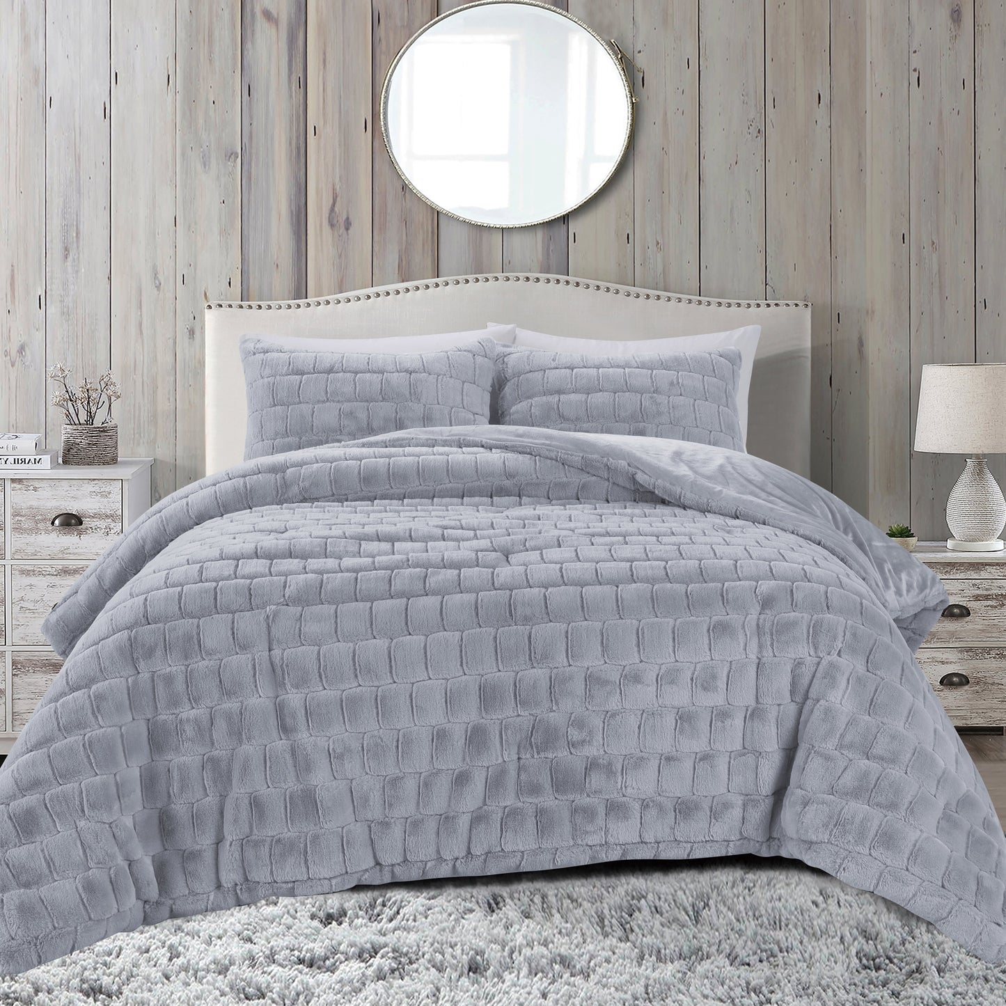 Elegant Comfort Fluffy 3-Piece Faux Rabbit Fur Comforter Set