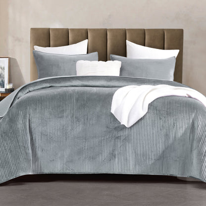 Elegant Comfort 3-Piece Velvet Corduroy Stripe Quilted Bedspread Coverlet Set