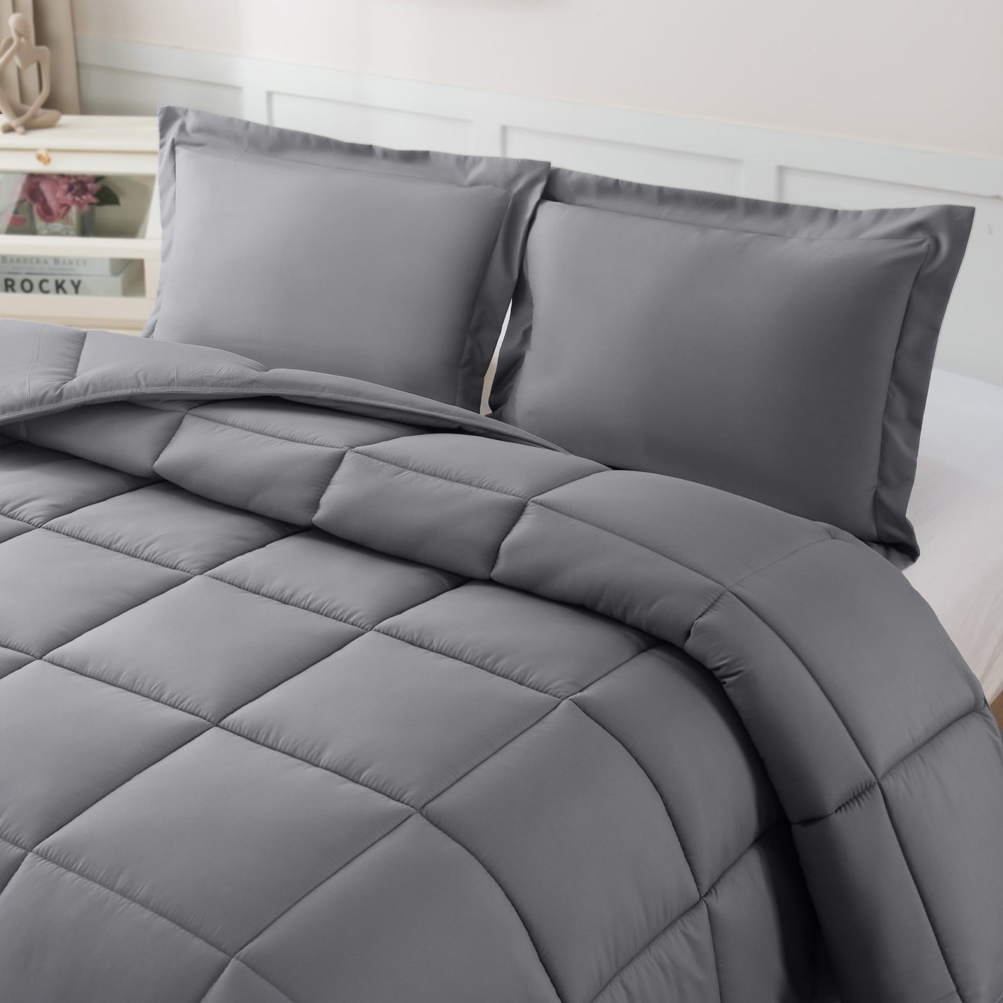 Elegant Comfort 3-Piece Box Stitched Comforter & Shams - Duvet Insert with 4 Corner Tabs
