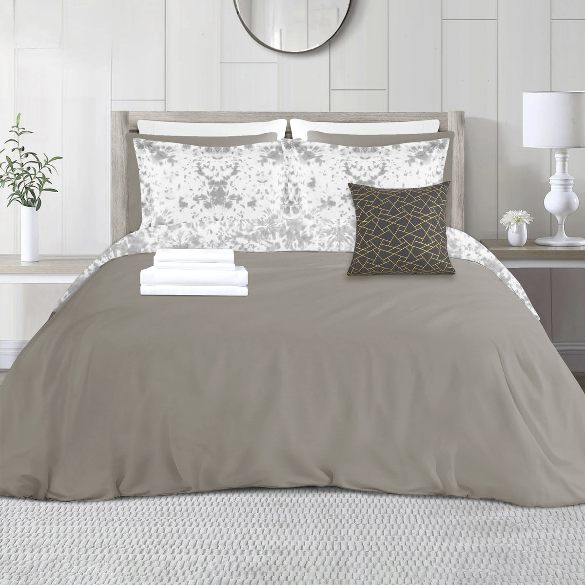 Elegant Comfort 10-Piece Tie-Dye Comforter Set, Includes 6-Piece Sheet Set with Double Sided Storage Pockets