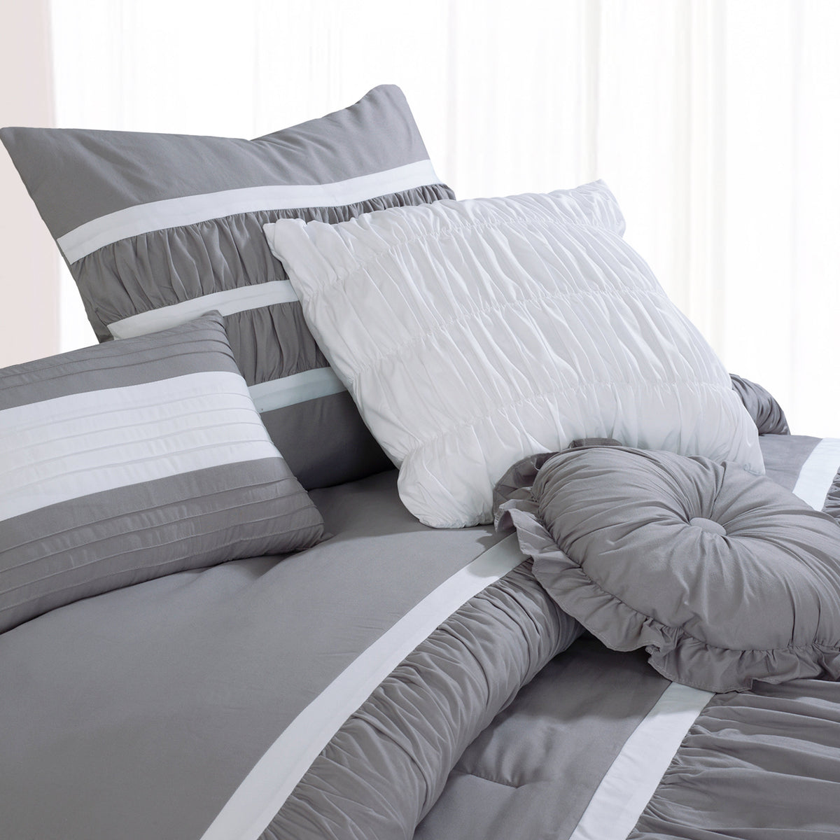 Elegant Comfort 12-Piece Isabella Pleated Ruched Ruffled Comforter Set, Includes 6-Piece Sheet Set with Double Sided Storage Pockets