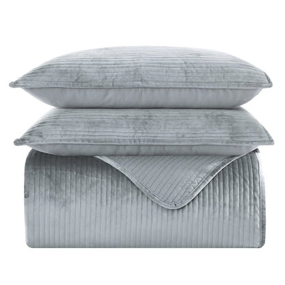Elegant Comfort 3-Piece Velvet Corduroy Stripe Quilted Bedspread Coverlet Set