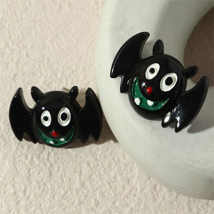 Black & Silvertone Bat Stud Earrings
