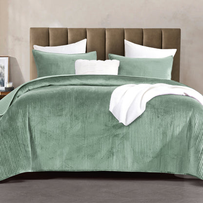 Elegant Comfort 3-Piece Velvet Corduroy Stripe Quilted Bedspread Coverlet Set