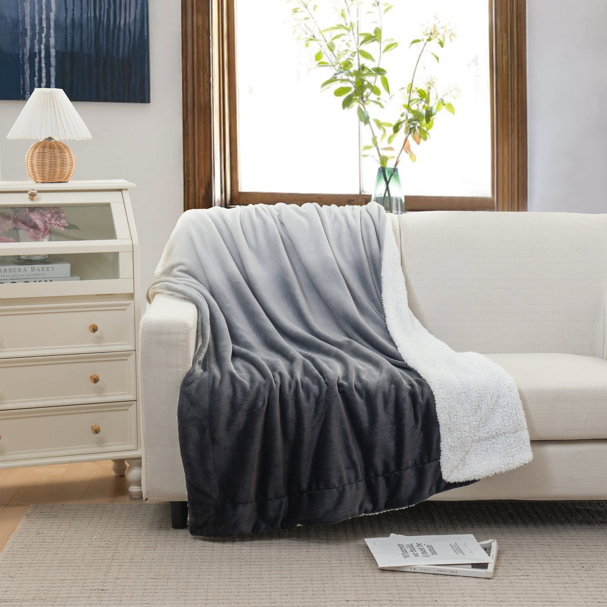 Elegant Comfort Ombre Printed - Sherpa Backed Plush Throw Blankets - 50 x 60 inches
