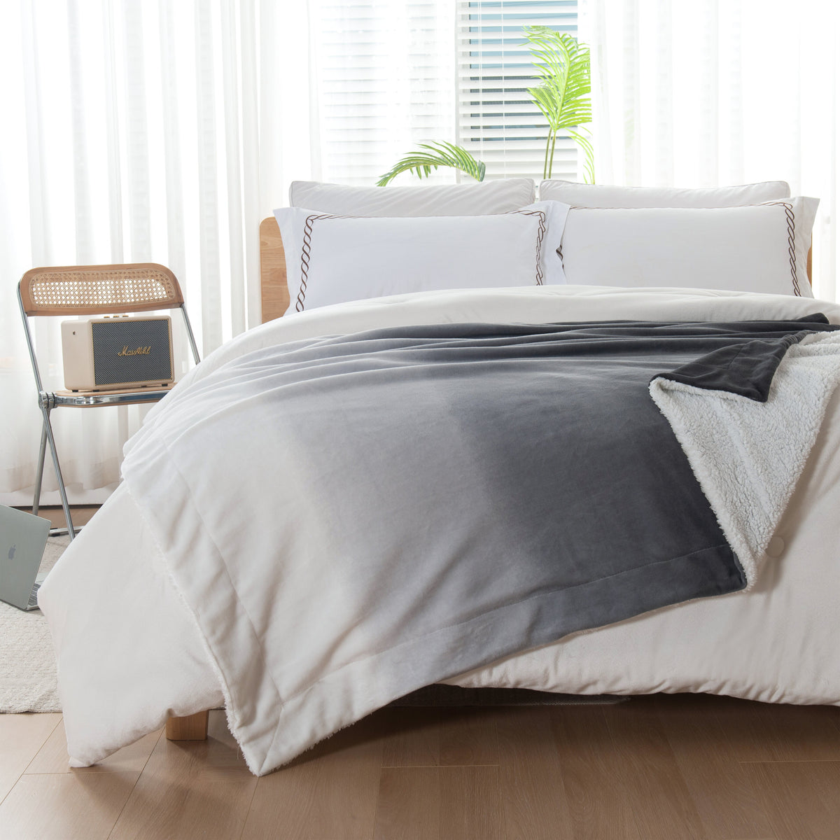 Elegant Comfort Ombre Printed - Sherpa Backed Plush Throw Blankets - 50 x 60 inches