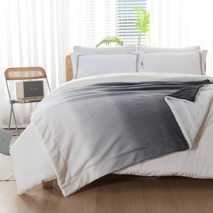 Elegant Comfort Ombre Printed - Sherpa Backed Plush Throw Blankets - 50 x 60 inches