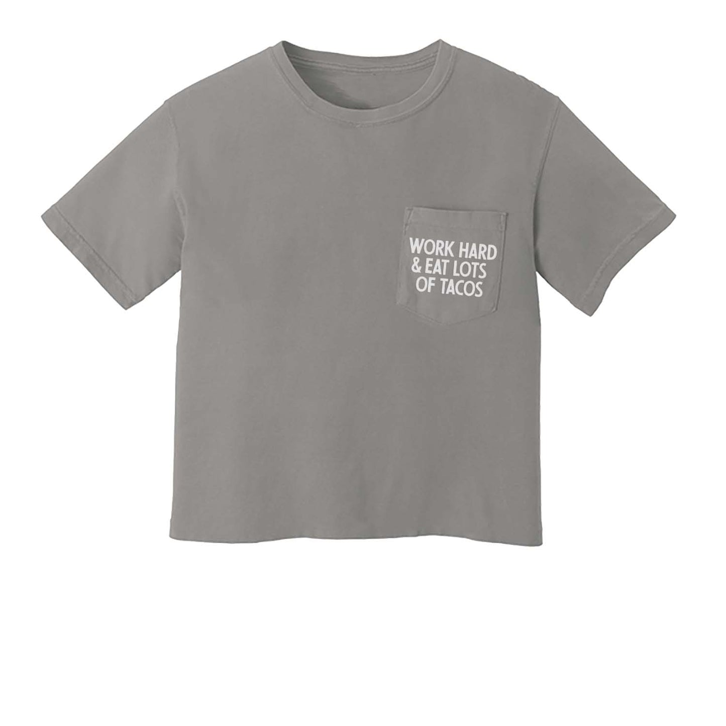 Frankie Jean Work Hard & Eat Lots of Tacos Crop Pocket Tee