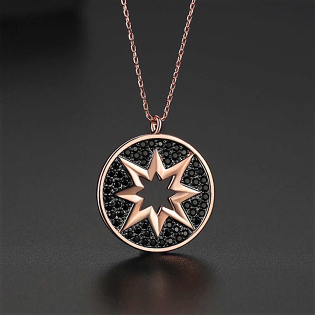 Black Cubic Zirconia & Rose Goldtone Sun Pendant Necklace