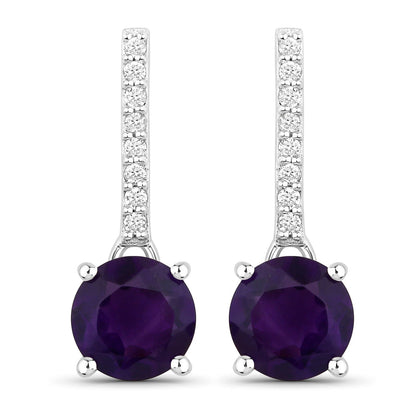 Genuine Amethyst and Lab Grown Diamond Silver Dangle Earrings