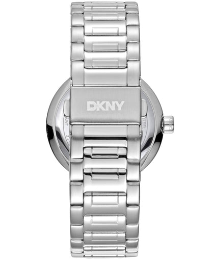 Dkny Women Watch, Silver Color Case, Blue Dial, Stainless Steel Metal Bracelet, 3 Hands, 5 Atm