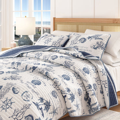Coastal Printed Cotton Quilt Set - Calypso Collection