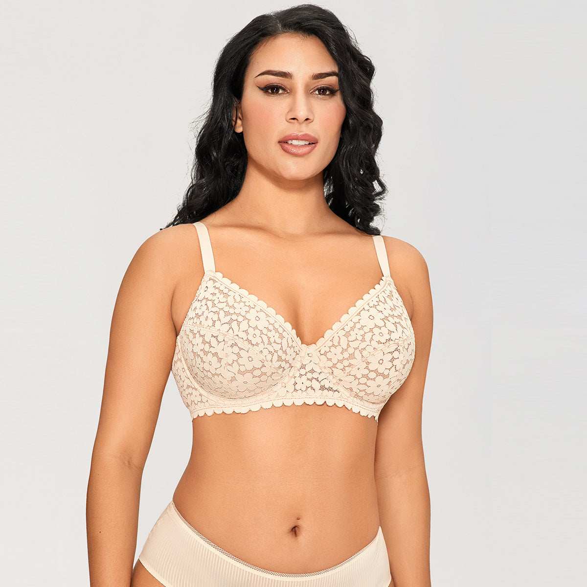 Floral Lace Unlined Minimizer Full Coverage Underwire Bra