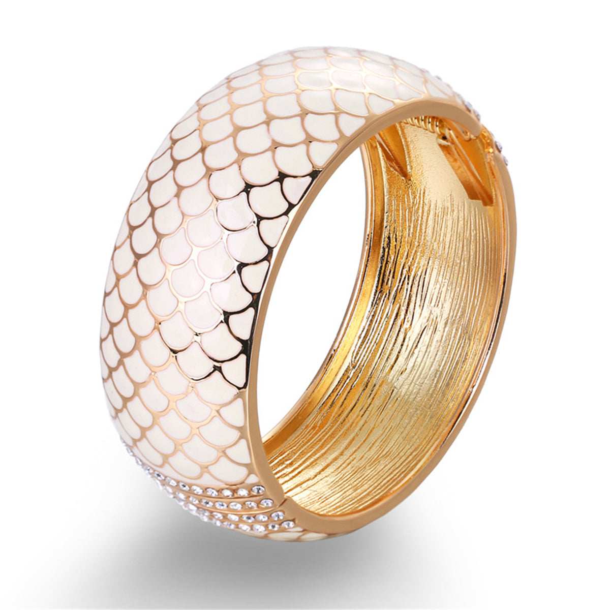 Apricot Enamel & Cubic Zirconia Goldtone Scale Bangle