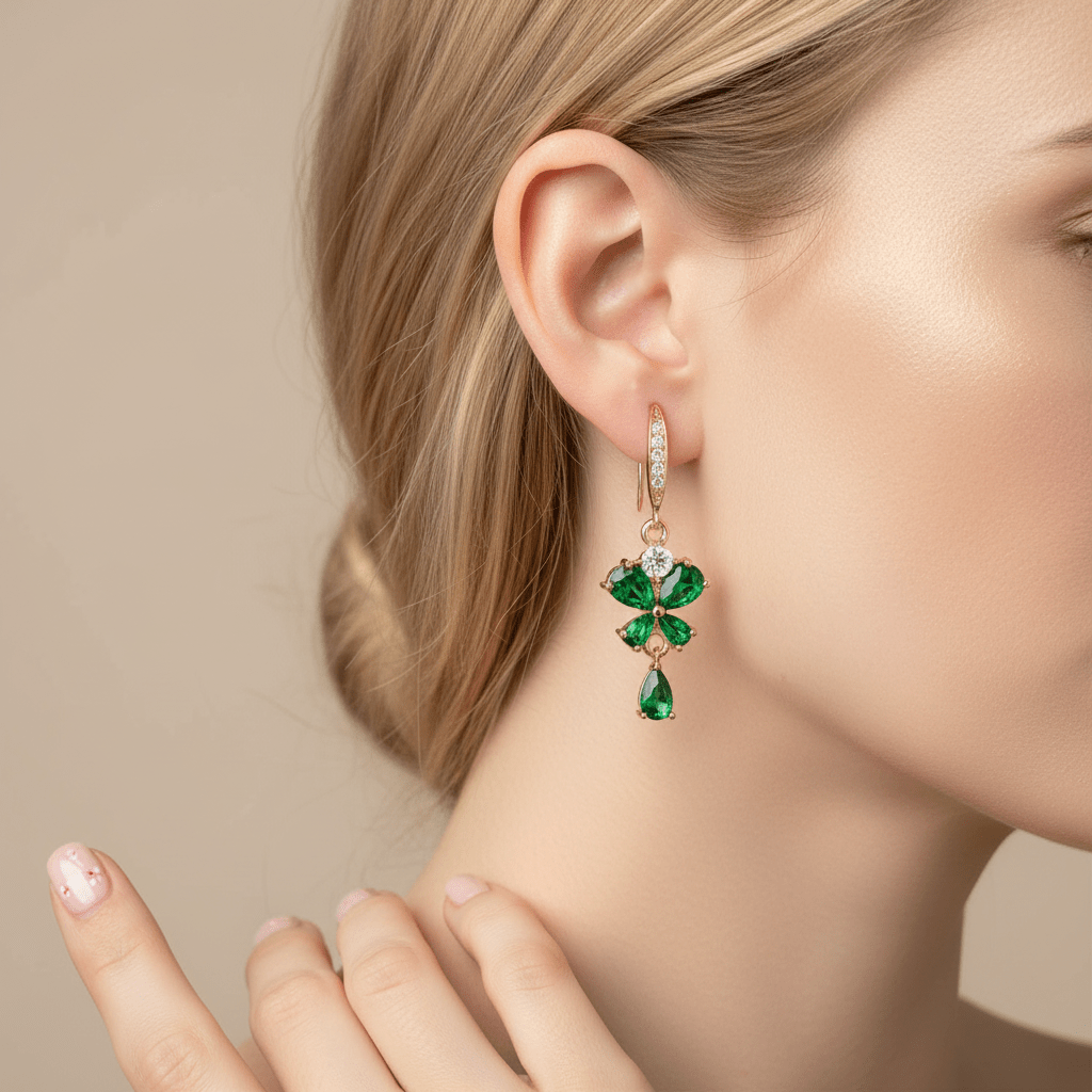 Emerald Crystal & Cubic Zirconia Goldtone Butterfly Hook Earrings