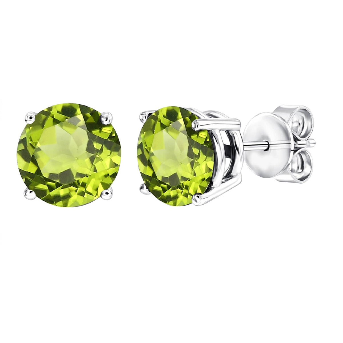Sterling Silver Round Shape Natural Peridot Stud Earrings