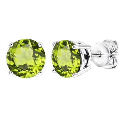 Sterling Silver Round Shape Natural Peridot Stud Earrings