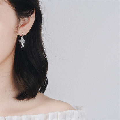 Cat's Eye & Crystal Silvertone Pear Cut Drop Earrings