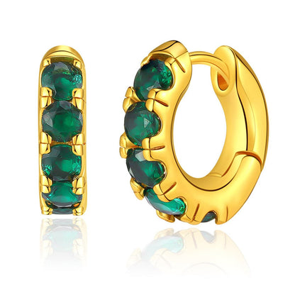 Green Cubic Zirconia & Goldtone Huggie Earrings
