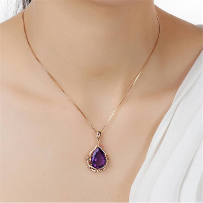 Purple Crystal & Cubic Zirconia Rose Goldtone Pendant Necklace