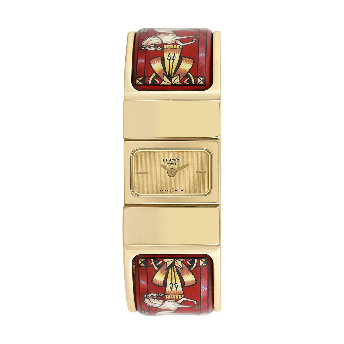Pre-owned Hermes Women's Loquet Bangle 30mm X 20mm Gold Plated Stainless Steel Wristwatch - L01.201