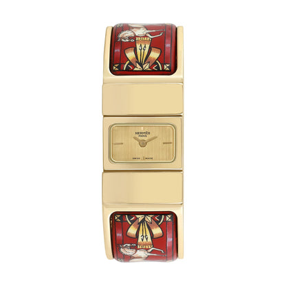 Pre-owned Hermes Women's Loquet Bangle 30mm X 20mm Gold Plated Stainless Steel Wristwatch - L01.201