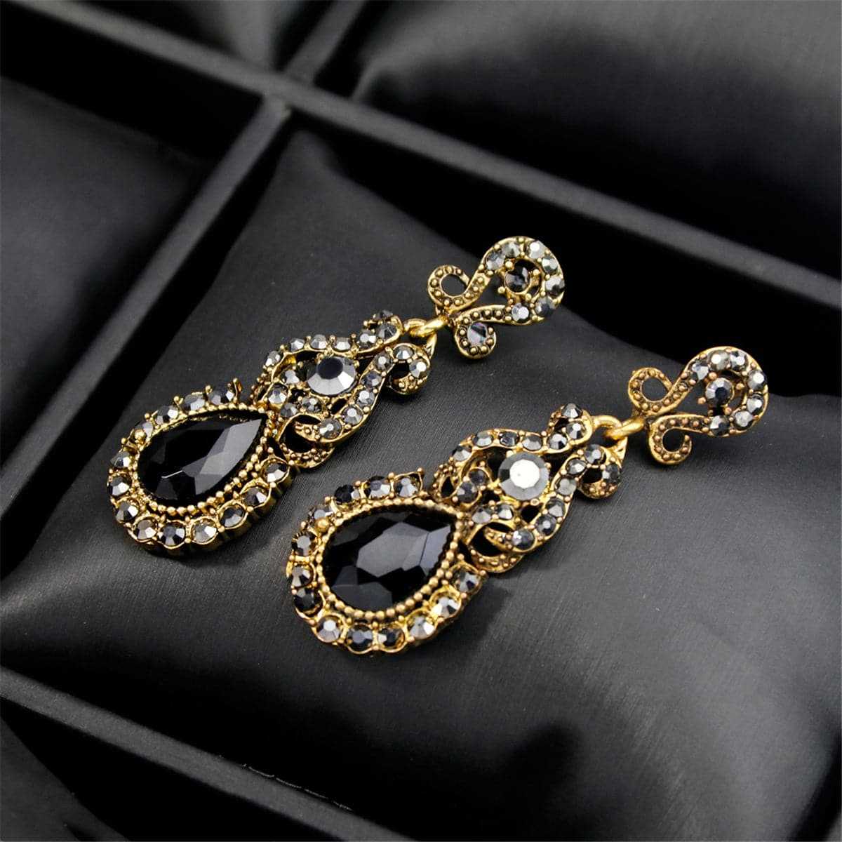 Black Crystal & Cubic Zirconia Botany Drop Earrings