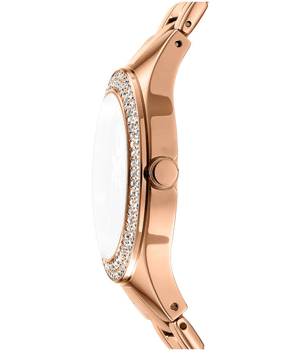 Dkny Women Watch, Rose Gold Color Case, Silver Dial, Rose Gold Color Metal Bracelet, 3 Hands, 5 Atm